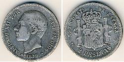 2 Песета Королевство Испания (1874 - 1931) Серебро Alfonso XII of Spain (1857 -1885)
