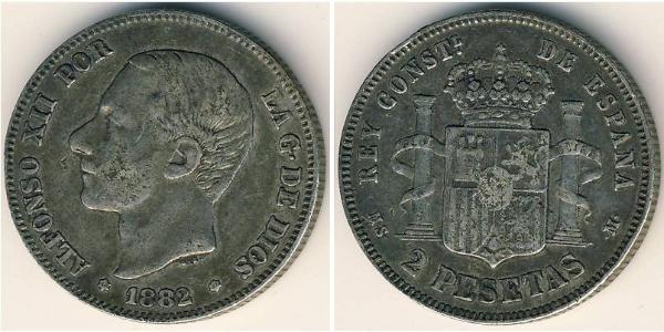 2 Песета Королевство Испания (1874 - 1931) Серебро 
