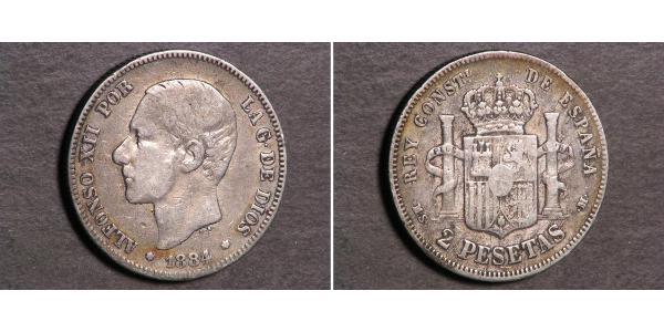 2 Песета Королевство Испания (1874 - 1931) Серебро Alfonso XII of Spain (1857 -1885)