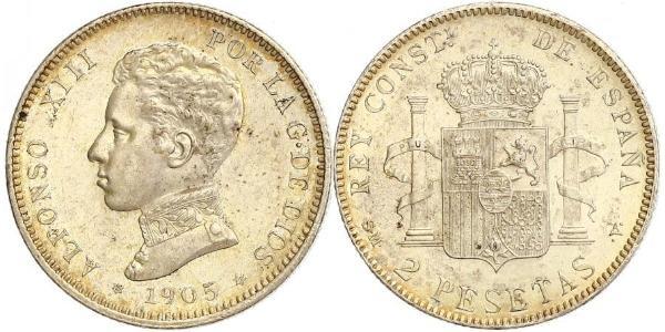 2 Песета Королевство Испания (1874 - 1931) Серебро Alfonso XIII of Spain (1886 - 1941)