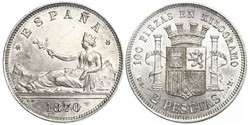 2 Песета First Spanish Republic (1873 - 1874) Срібло 