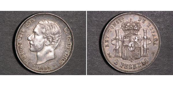 2 Песета Королівство Іспанія (1874 - 1931) Срібло Alfonso XII of Spain (1857 -1885)
