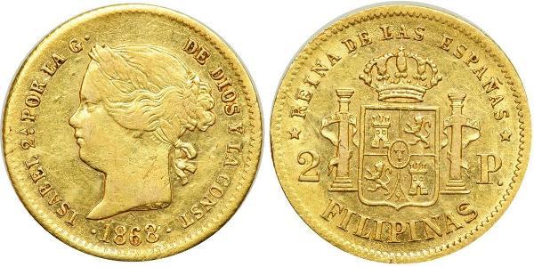 2 Песо Королевство Испания (1814 - 1873) / Филиппины Золото Isabella II of Spain (1830- 1904)