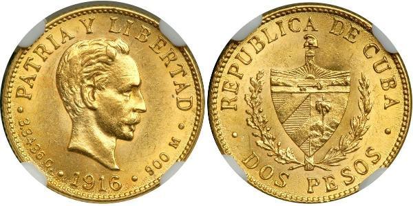 2 Песо Куба Золото Jose Julian Marti Perez (1853 - 1895) 