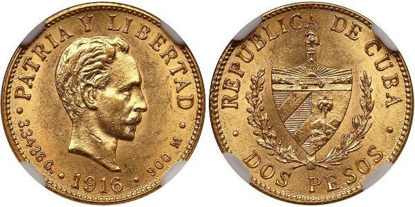 2 Песо Куба Золото Jose Julian Marti Perez (1853 - 1895) 
