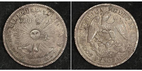 2 Песо Мексиканські Сполучені Штати (1867 - ) Срібло 