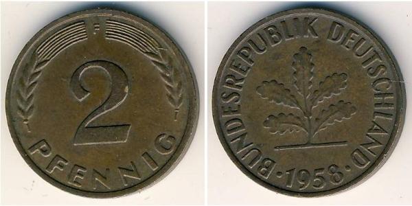 2 Пфенниг ФРГ (1949-1990) Бронза 