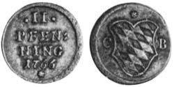 2 Пфенниг Бавария (курфюршество) (1623 - 1806) Медь Максимилиан III (курфюрст Баварии)(1727 – 1777)