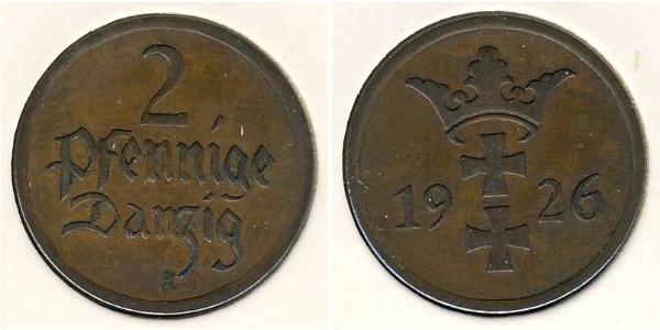 2 Пфеніг Gdansk (1920-1939) / Польща Бронза 