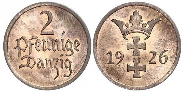 2 Пфеніг Gdansk (1920-1939) / Польща Бронза 