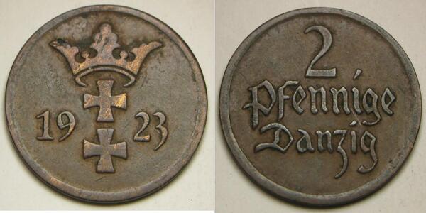 2 Пфеніг Gdansk (1920-1939) / Польща Бронза 