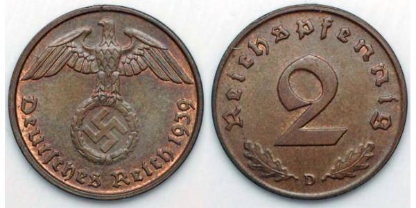 2 Пфеніг Третій рейх (1933-1945) Бронза 