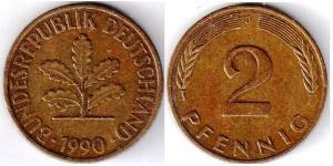 2 Пфеніг ФРН (1949-1990) Бронза 