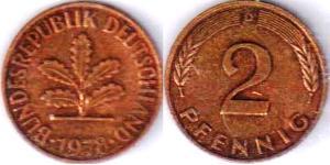 2 Пфеніг ФРН (1949-1990) Бронза 