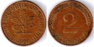 2 Пфеніг ФРН (1949-1990) Бронза 