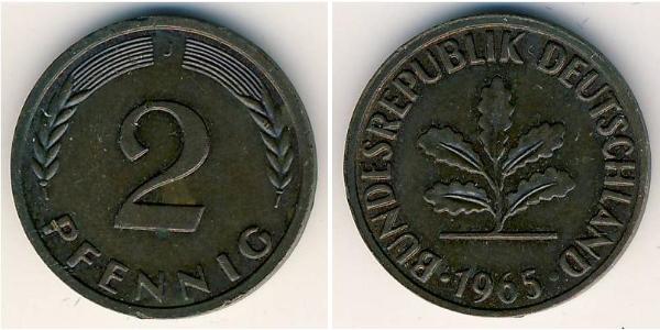 2 Пфеніг ФРН (1949-1990) Бронза 