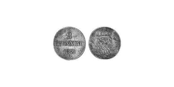 2 Пфеніг Королівство Баварія (1806 - 1918) Мідь Людвиг I (король Баварії)(1786 – 1868)