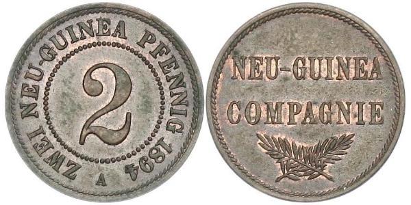 2 Пфеніг Німецька імперія (1871-1918) / Нова Гвінея Мідь 