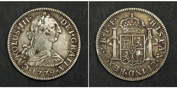 2 Реал Новая Испания (1519 - 1821) Серебро Карл III король Испании (1716 -1788)