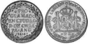 2 Реал Нова Іспанія (1519 - 1821) Срібло Фердинанд VII король Іспанії (1784-1833)