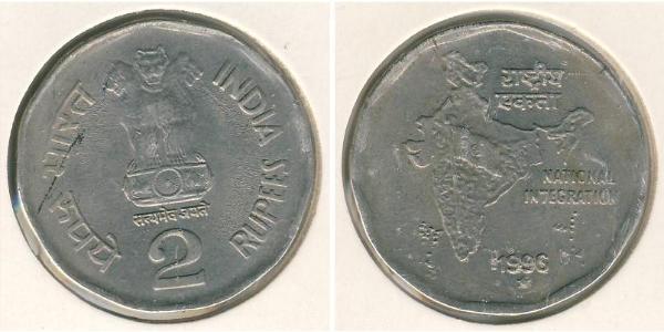 2 Рупія Індія (1950 - ) Нікель/Мідь 