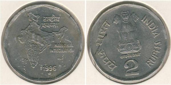 2 Рупія Індія (1950 - ) Нікель/Мідь 