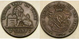 2 Сантим Бельгия Медь Леопольд I (король Бельгии) (1790-1865)