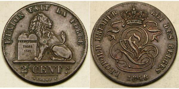 2 Сантим Бельгия Медь Леопольд I (король Бельгии) (1790-1865)