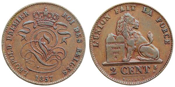 2 Сантим Бельгия Медь Леопольд I (король Бельгии) (1790-1865)
