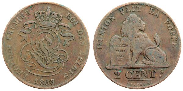2 Сантим Бельгия Медь Леопольд I (король Бельгии) (1790-1865)