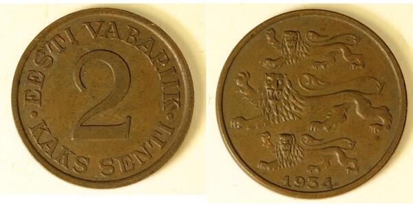 2 Сент Estonia (Republic) Бронза 