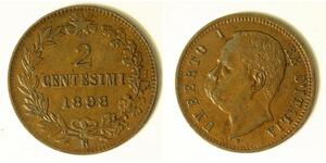 2 Сентесімо Kingdom of Italy (1861-1946) Мідь Умберто I (1844-1900)