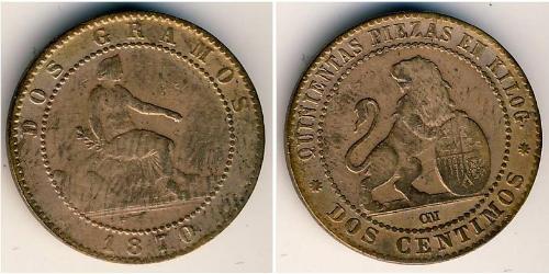 2 Сентімо Королівство Іспанія (1814 - 1873) Мідь 