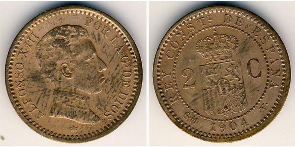 2 Сентімо Королівство Іспанія (1874 - 1931) Мідь Alfonso XIII of Spain (1886 - 1941)