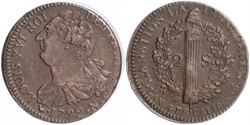 2 Соль Королевство Франция (843-1791) Бронза Людовик XVI (1754 - 1793)