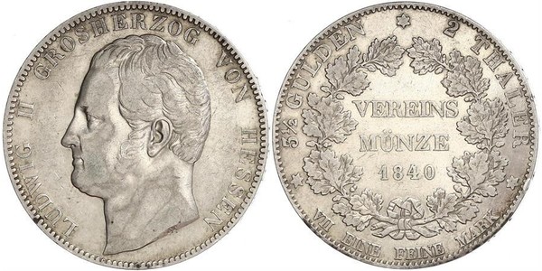 2 Талер Великое герцогство Гессен (1806 - 1918) Серебро Людвиг II (великий герцог Гессенский)