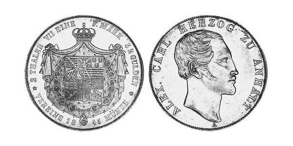 2 Талер Ангальт-Бернбург (1603 - 1863) Срібло Alexander Karl, Duke of Anhalt-Bernburg (1805 – 1863)