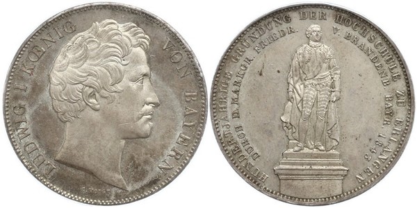 2 Талер Королівство Баварія (1806 - 1918) Срібло Людвиг I (король Баварії)(1786 – 1868)