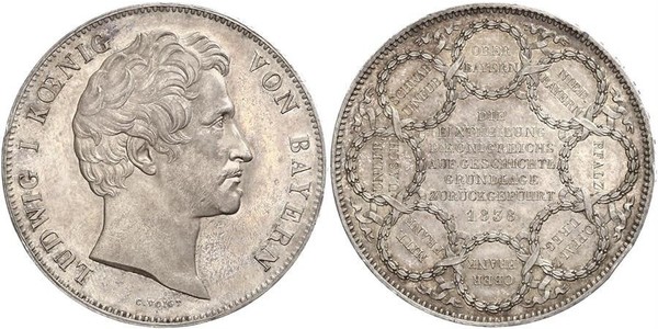 2 Талер Королівство Баварія (1806 - 1918) Срібло Людвиг I (король Баварії)(1786 – 1868)