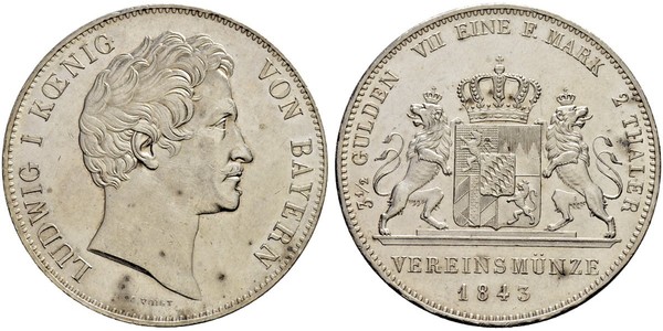 2 Талер Королівство Баварія (1806 - 1918) Срібло Людвиг I (король Баварії)(1786 – 1868)