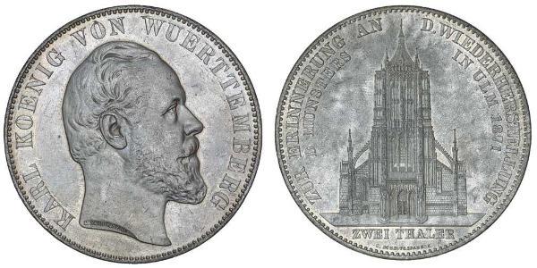 2 Талер Королівство Вюртемберг Срібло Charles I of Württemberg