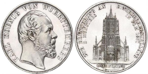 2 Талер Королівство Вюртемберг Срібло Charles I of Württemberg
