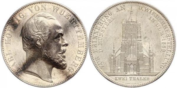 2 Талер Королівство Вюртемберг Срібло Charles I of Württemberg