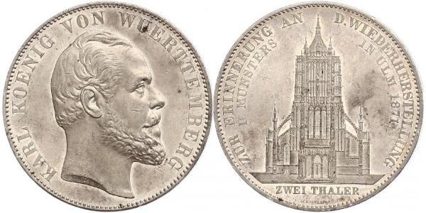 2 Талер Королівство Вюртемберг Срібло Charles I of Württemberg