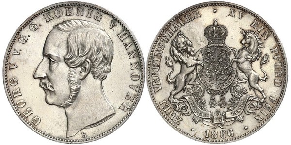 2 Талер Королівство Ганновер (1814 - 1866) Срібло Георг V (король Ганновера) (1819 - 1878)