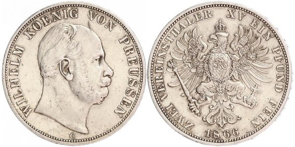 2 Талер Королівство Пруссія (1701-1918) Срібло Wilhelm I, German Emperor (1797-1888)