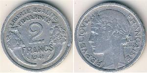 2 Франк Французское государство режима Виши (1940-1944) Алюминий 