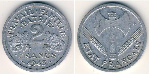 2 Франк Французское государство режима Виши (1940-1944) Алюминий 