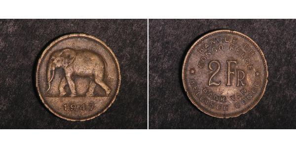 2 Франк Бельгийское Конго (1908 - 1960) Латунь 