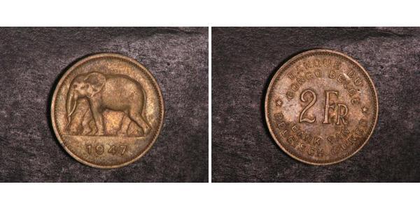 2 Франк Бельгійське Конго (1908 - 1960) Латунь 